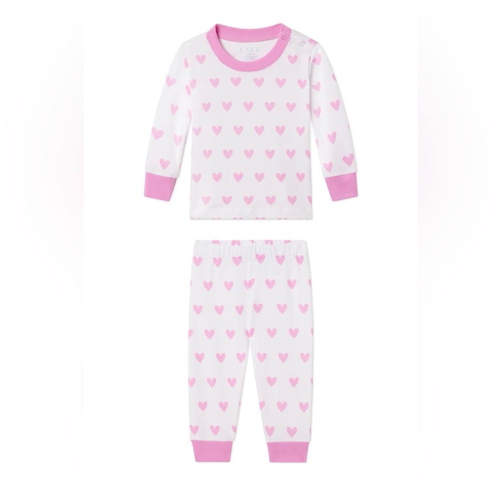 Lake Baby Long-Long Pajama Set in Pink Heart Size 18-24 months